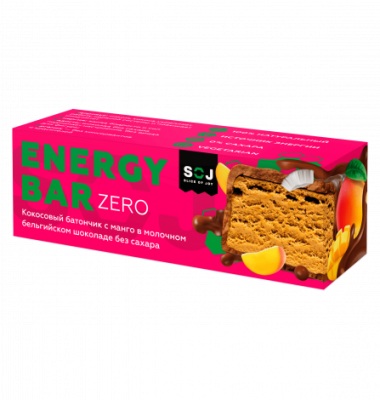 Детальное фото SOJ Energy Bar ZERO (45 гр) Кокосовый со вкусом манго в молочном шоколаде