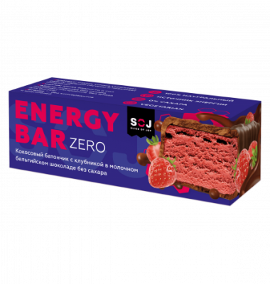 Детальное фото SOJ Energy Bar ZERO (45 гр) Клубника в молочном шоколаде