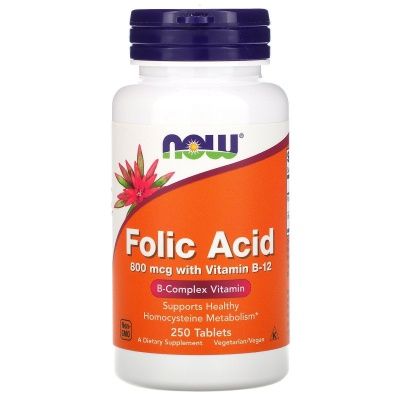 Детальное фото NOW Folic Acid 800 mcg with Vitamin B-12 (250 табл)