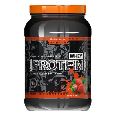 Детальное фото aTech Whey protein 100% банка (0,9 кг) Клубника